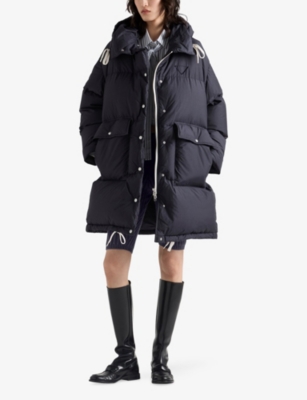 Prada Womens Blue Oversized Hooded Shell-down Parka Coat In Blue