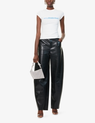 CULTNAKED: Text-Print Cap-Sleeves Stretch-Woven T-Shirt