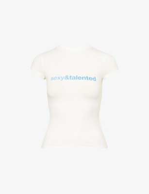 Cultnaked Womens Text-print Cap-sleeves Stretch-woven T-shirt Ivory Xs In Neutral