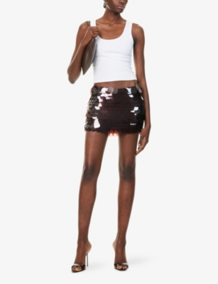 Cultnaked Womens Tan Shuffle Sequin Woven Mini Skort In Burgundy