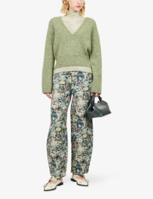 GANNI: Brushed V-Neck Knitted Jumper