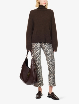 Ganni Womens Shaved Chocolate High-neck Open-back Wool-blend Jumper In Brown
