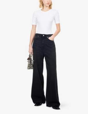 GANNI: Round-Neck Ribbed Stretch-Cotton T-Shirt