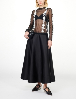 Ganni Womens Black A-line Satin Midi Skirt In Black