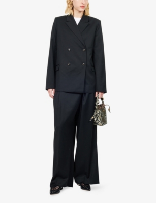 GANNI: Peak-Lapels Relaxed-Fit Stretch-Woven Blazer