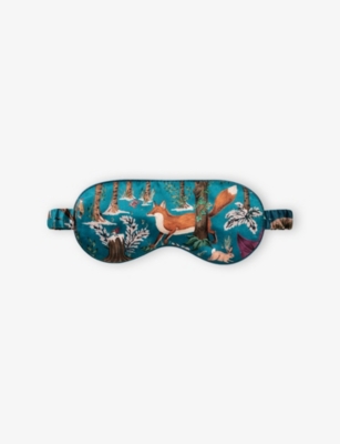 Aspinal Of London Womens Fig Woodland-print Silk Eyemask And Scrunchie Set In Blue