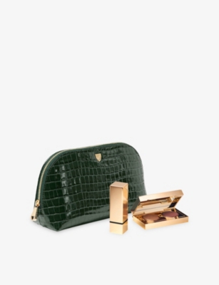 Aspinal Of London Evergreen Classic Small Leather Cosmetic Case In Green