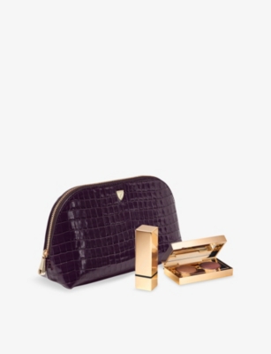 Aspinal Of London Fig Classic Small Leather Cosmetic Case In Purple