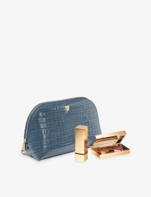 Aspinal Of London Peacock Classic Small Leather Cosmetic Case In Blue