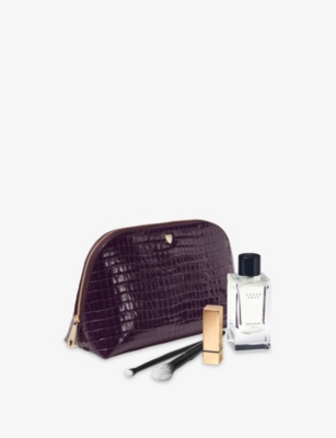 Aspinal Of London Fig Classic Large Leather Cosmetic Case In Purple