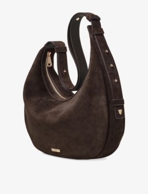 Aspinal Of London Womens Hudson Crescent Suede Shoulder Bag Chocolate In Brown