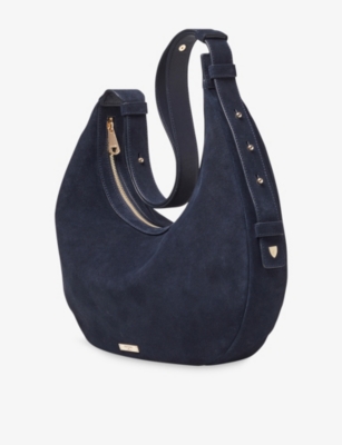 Aspinal Of London Womens Hudson Crescent Suede Shoulder Bag Navy In Blue