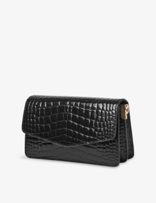 Aspinal Of London Womens Eliza Crocodile-embossed Patent Leather Clutch Bag Black In Black