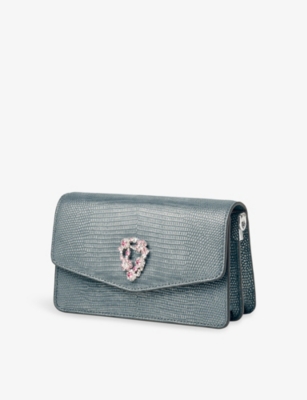 Aspinal Of London Womens Eliza Lizard-embossed Leather Clutch Bag Peacock In Blue