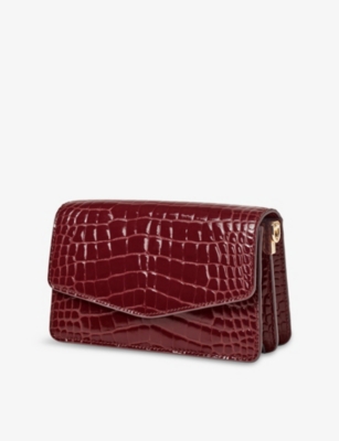 Aspinal Of London Womens Eliza Crocodile-embossed Patent Leather Clutch Bag Merlot In Burgundy