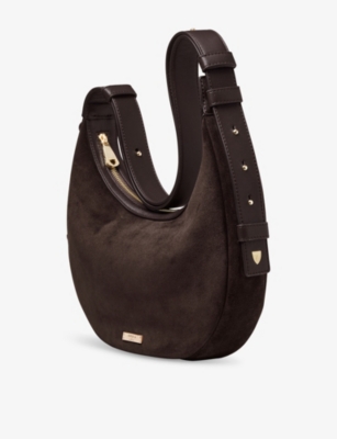 Aspinal Of London Womens Hudson Crescent Small Suede Shoulder Bag Chocolate In Brown