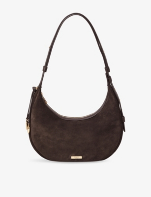 Aspinal Of London Womens Hudson Crescent Small Suede Shoulder Bag Chocolate In Brown