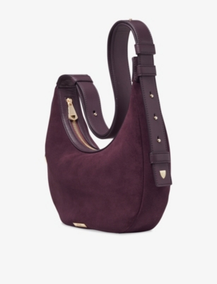 ASPINAL OF LONDON: Hudson Crescent Small Suede Shoulder Bag