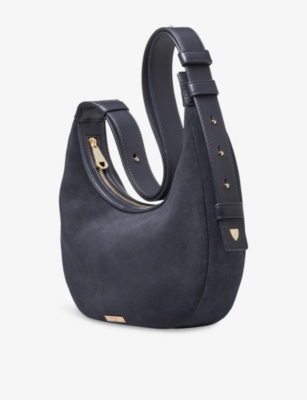 Aspinal Of London Womens Hudson Crescent Small Suede Shoulder Bag Navy In Blue