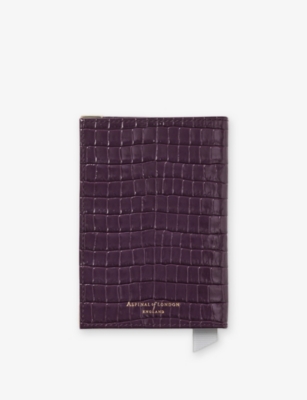Aspinal Of London Croc-embossed Patent-leather Passport Cover Fig In Purple