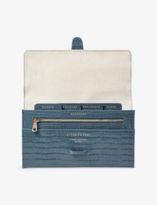 Aspinal Of London Travel Crocodile-embossed Leather Wallet Peacock In Blue