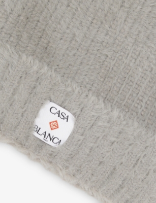 Casablanca Mens Grey Logo-patch Square Knitted Beanie Hat In Neutral