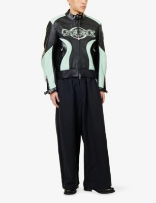 CASABLANCA: Regular-Fit Brand-Embroidery Leather Jacket