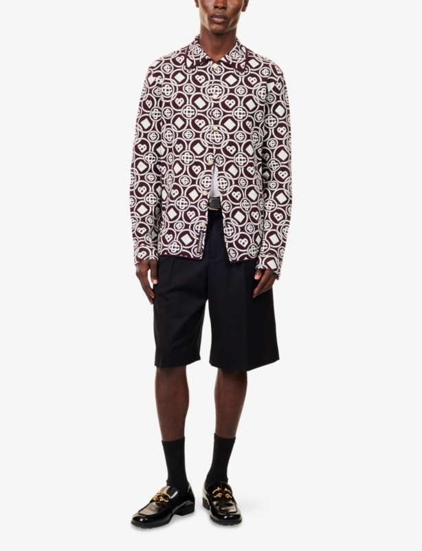 Spread-Collar Monogram Cotton-Knit Shirt