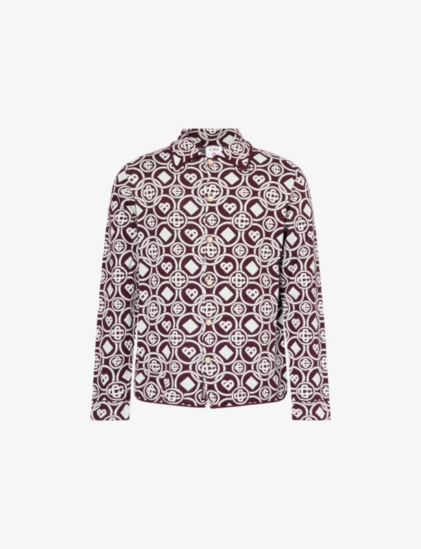 Spread-Collar Monogram Cotton-Knit Shirt