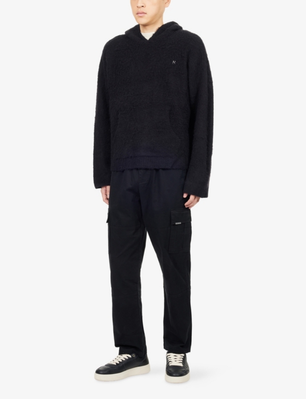 Textured Borg Relaxed-Fit Knitted Hoodie