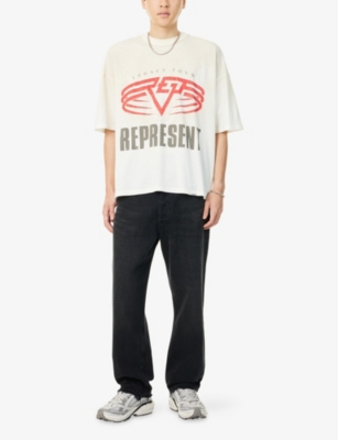 Represent Mens Washed Ecru Legacy Tour Graphic-print Short-sleeves Cotton Blend T-shirt In White