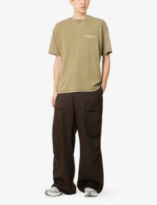 Represent Mens Aged Khaki England Legacy Embroidered-logo Short-sleeves Cotton T-shirt In Brown