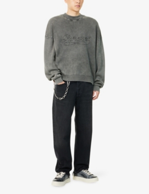 Represent Mens Vintage Grey Stamped Faded-wash Knitted Jumper In Gray