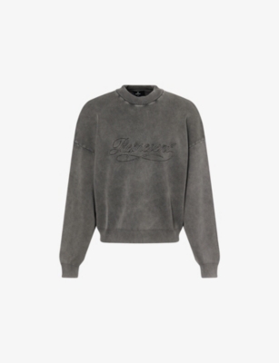 Represent Mens Vintage Grey Stamped Faded-wash Knitted Jumper In Gray