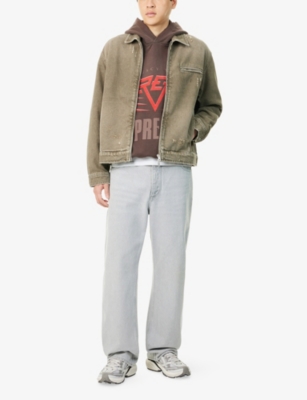 Represent Mens Distressed Collared Denim Jacket Washed Olive In Green