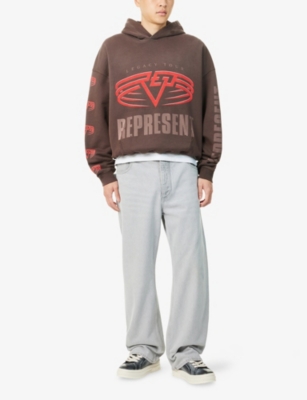 Represent Mens Nero Legacy Tour Graphic-print Distressed Cotton-jersey Hoody In Brown