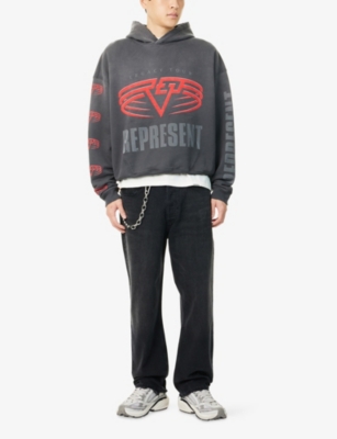 Represent Grey Hoodie With Maxi Logo Print On Front And Rear And Dropped Shoulders In Cotton Man In Gray