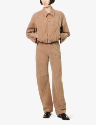 Oude Waag Omens Crop Corduroy Jacket Green Pink Xs In Brown