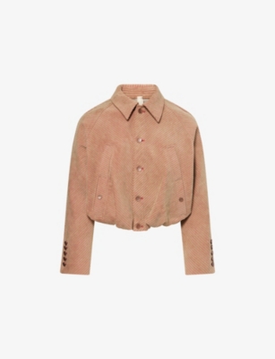Oude Waag Omens Crop Corduroy Jacket Green Pink Xs In Brown