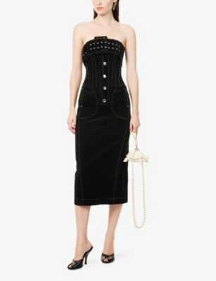 OUDE WAAG: Retro Bustier Corduroy Midi Dress