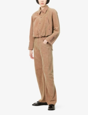Oude Waag Omens Wale Straight-leg Corduroy Trousers Green Pink In Brown