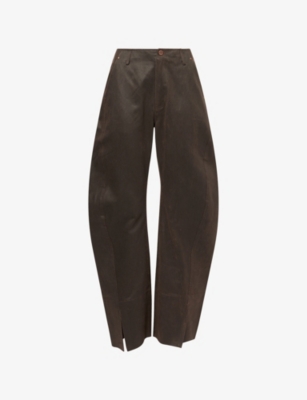 Oude Waag Omens Twist-seam Straight-leg Coated-cotton Trousers Coffee Xs In Brown