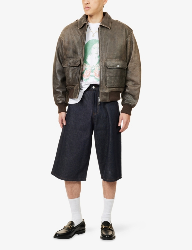 Breacher Leopard-Print Pocket Denim Shorts