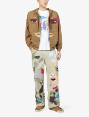 KIDSUPER: Patchwork Face Zip-Through Cotton-Jersey Hoody