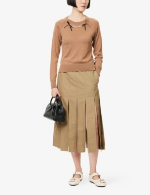 Simone Rocha Womens Stone Multi-split Cotton-blend Midi Skirt In Gray