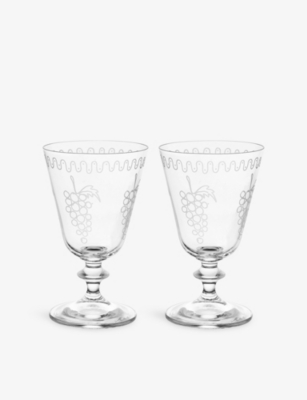 Anna + Nina Clear Grapevine Wine Glasses Set Of Two In Transparent
