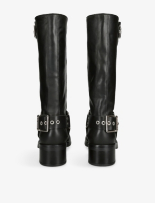 Steve Madden Womens Black Beau Buckled Leather Boots Eur 40 / 7 Uk In Black