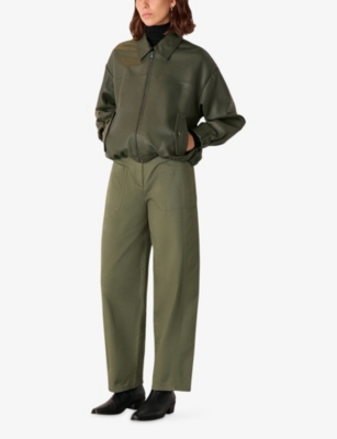 Whistles Womens Khaki/olive Belted Barrel-leg High-rise Cotton Trousers In Green