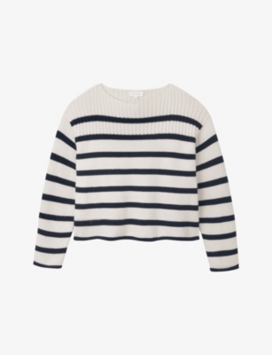The White Company: Striped Knitted Wool-Blend Jumper