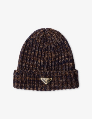 Prada Womens Blue Argyle Wool-knitted Beanie In Multi